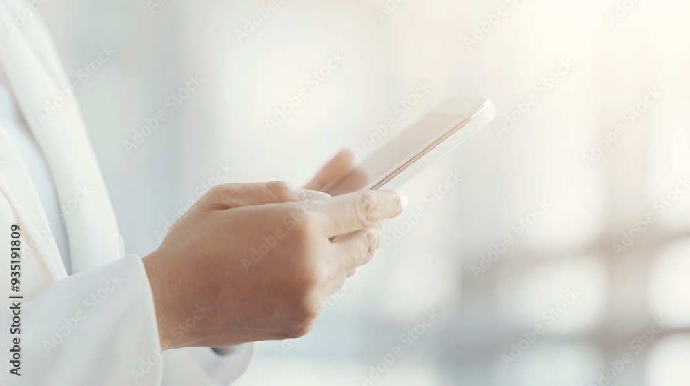 Close-Up of Hand Using Smartphone in Modern Office, Professional Engaged in Digital Communication, Sleek and Minimalist Technology Interaction, Businessperson Navigating Mobile Device for Work Purpose Close-Up of Hand Using Smartphone in Modern Office, Professional Engaged in Digital Communication, Sleek and Minimalist Technology Interaction, Businessperson Navigating Mobile Device for Work Purpose