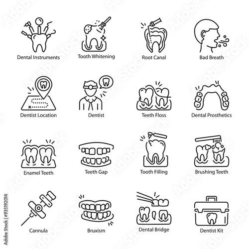 Set of Linear Style Dentistry Icons

