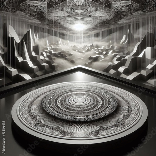 Surreal Circular Platform in Black and White