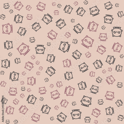 Cute seamless pattern with pink and brown cartoon bears on a light pink background.