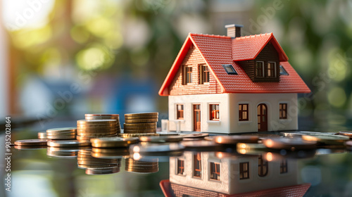Wallpaper Mural Miniature house standing on increasing stack of coins symbolizing savings for buying property Torontodigital.ca