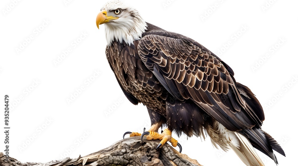 Fototapeta premium Majestic Bird of Prey Perched on White with Detailed Feathers
