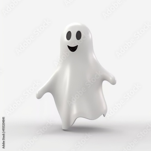 Happy White Cartoon Ghost Illustration - Fun Halloween Spirit with Smiling Face