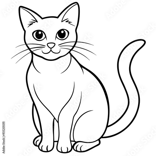 Basic sketch of a content domestic shorthair cat sitting and gazing ahead