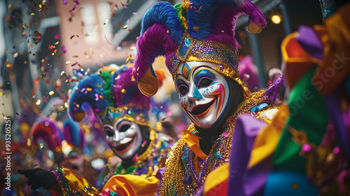 Close-up of a colorful carnival mask with a glass of water, featuring dragon art and festive decorations?