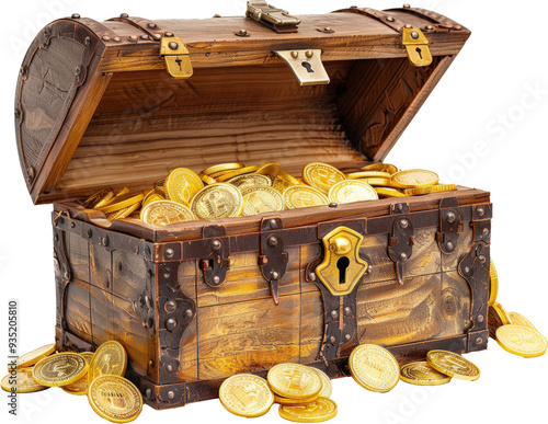 Open treasure chest full of gold coins