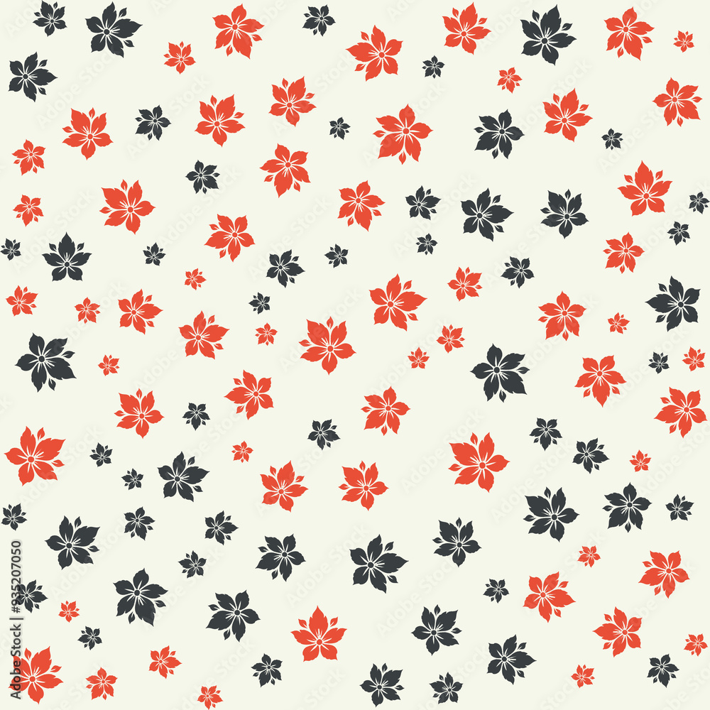 Seamless pattern of red and black floral designs on a cream background. Seamless pattern of red and black floral designs on a cream background.