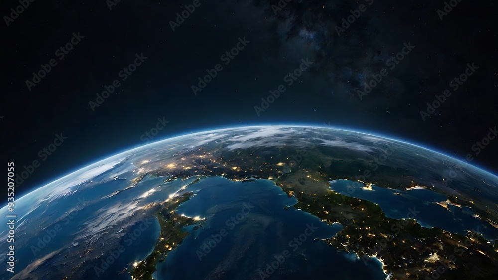 Planet earth view from outer space aerial view, human's planet astronomical view Planet earth view from outer space aerial view, human's planet astronomical view