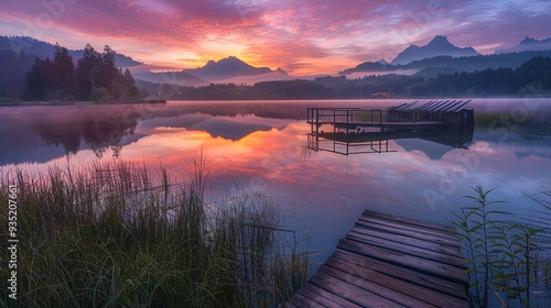 2. A breathtaking sunrise at Lake Geroldsee, with the calm lake mirroring the warm hues of the morning sky. The picturesque setting of Wagenbruechsee in Kruen, near Garmisch-Partenkirchen, Upper photo