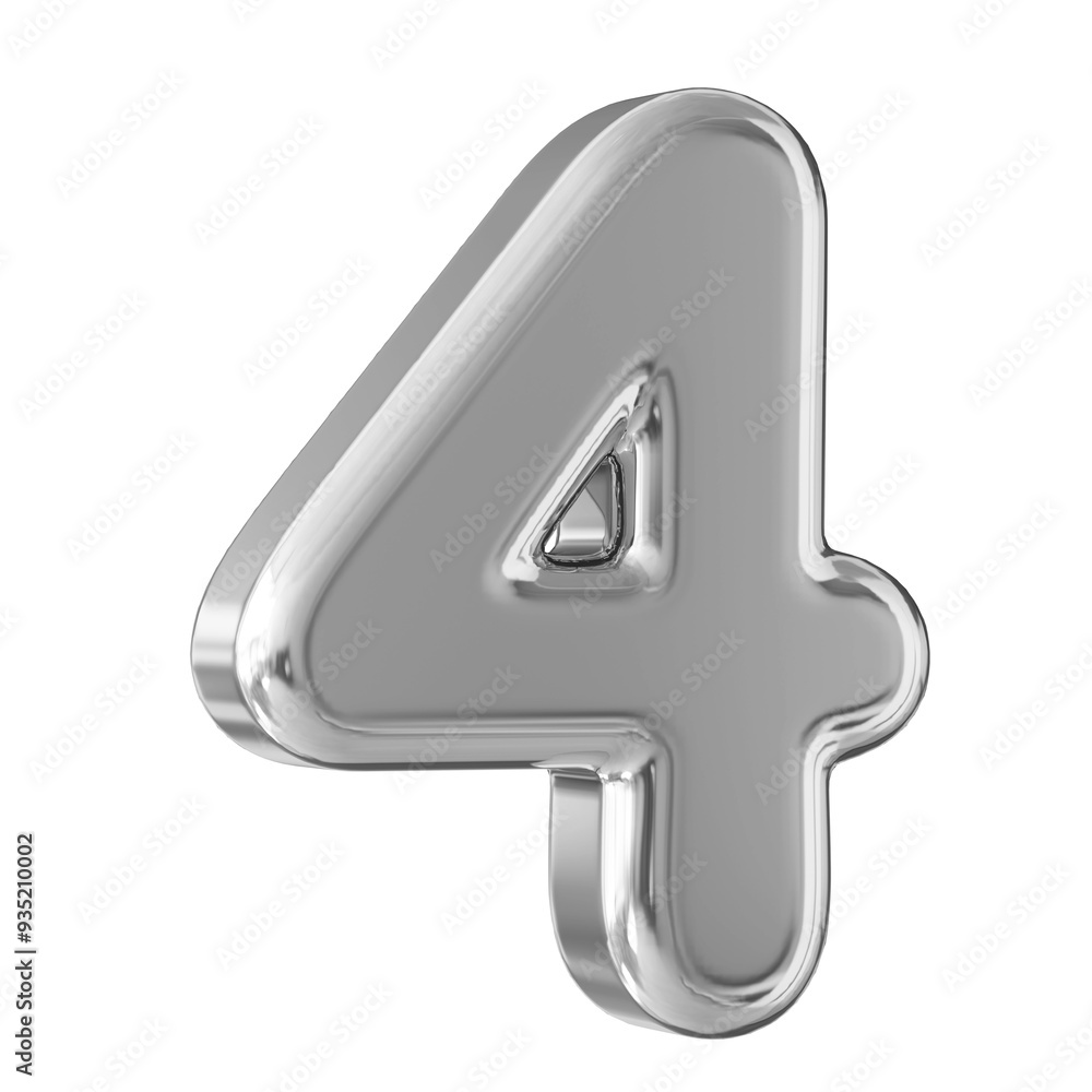 Silver 3D Number 4 Silver 3D Number 4