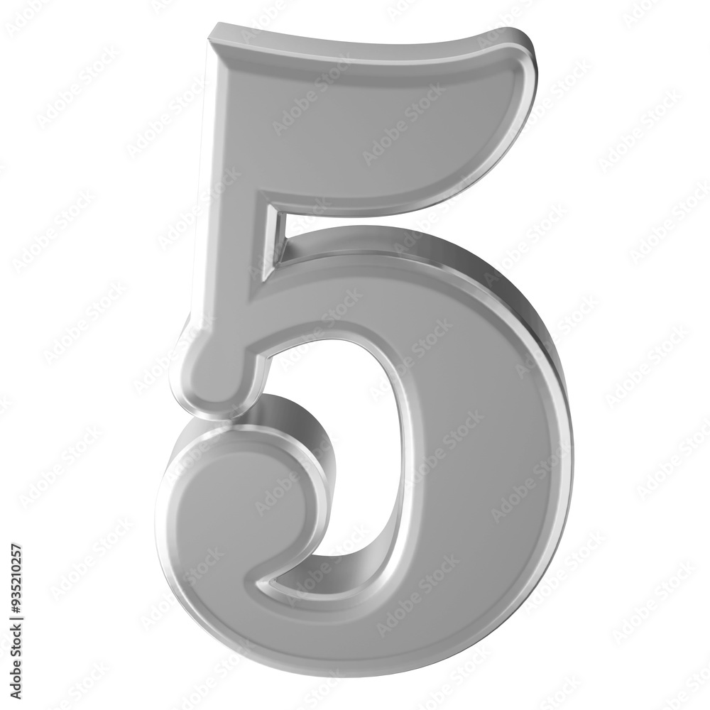 Silver 3D Number 5