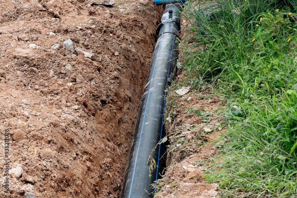 Pipe of High-Density Polyethylene. Water pipe connector for export. Water pipes buried underground.