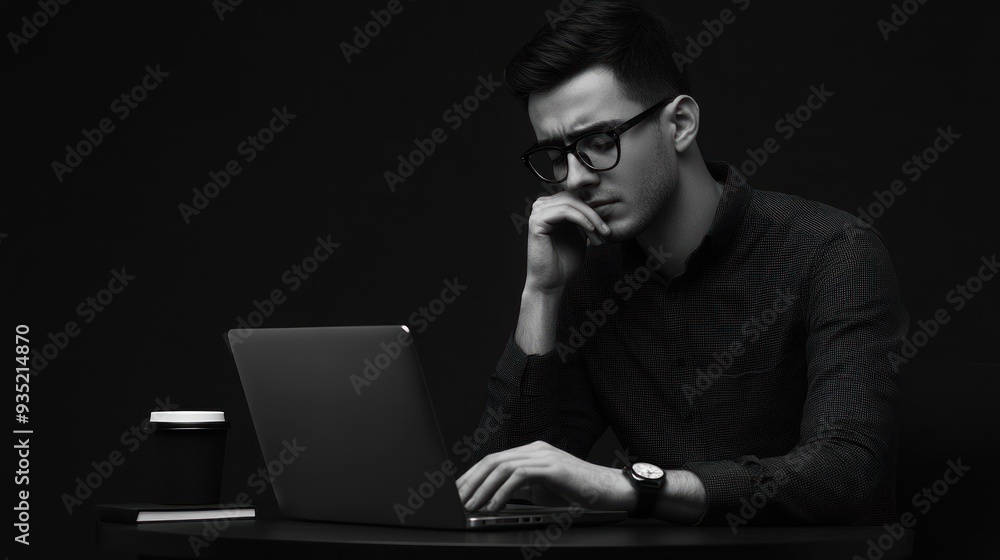 Person working on a laptop with a cup of coffee nearby. Person working on a laptop with a cup of coffee nearby.