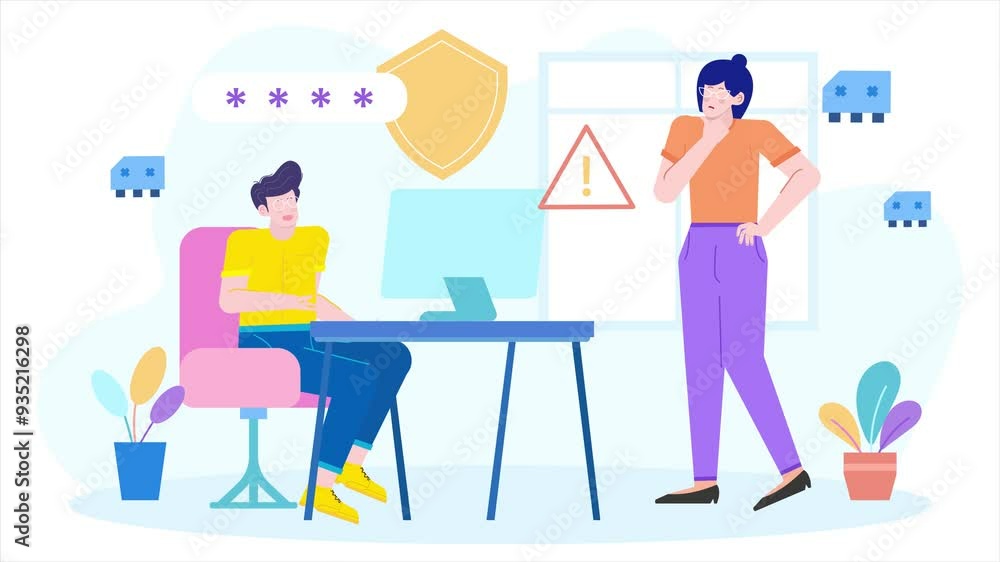 Two people engage in a discussion about digital security illustration business animated video Two people engage in a discussion about digital security illustration business animated video