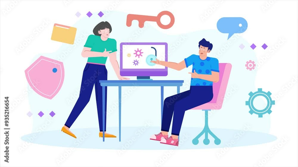 teamwork discussion about cybersecurity emphasizing data protection illustration business animated video teamwork discussion about cybersecurity emphasizing data protection illustration business animated video