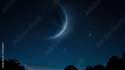 Beautiful night sky view with moon and bright stars, astronomical unique night sky view