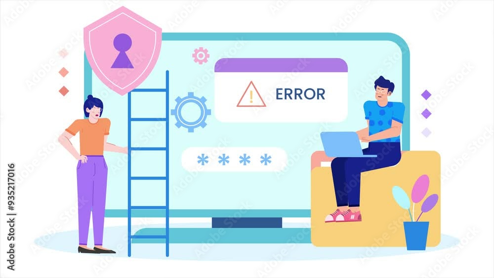 Digital security error with user assistance and password input illustration business animated video Digital security error with user assistance and password input illustration business animated video