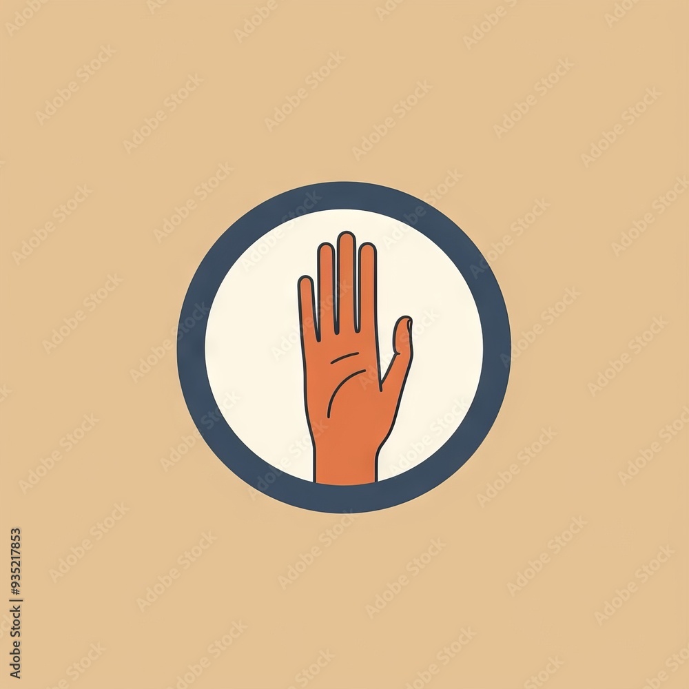 Fototapeta premium Illustration of Hand in Circle Icon on Beige Background, Perfect for Communication and Signal Representation