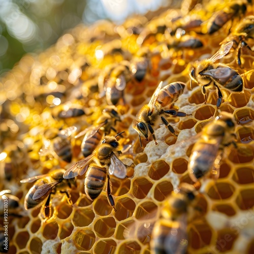 Detailed Honeybee Hive Showcasing Nature s Honey Production Process photo