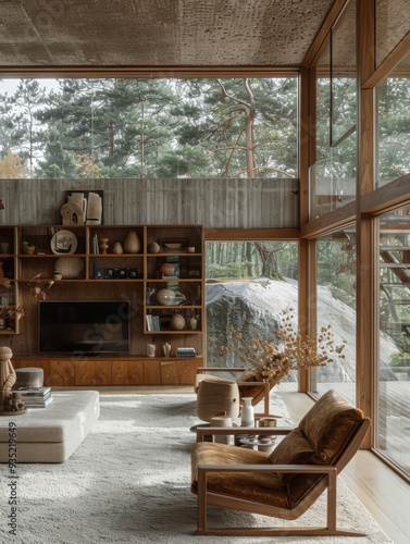 Luxury Farmhouse Living Room with Rustic Furniture and Abundant Sunlight