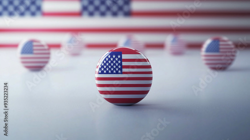 Circular buttons featuring the American flag symbolize civic duty and the importance of participating in elections, promoting voter engagement photo