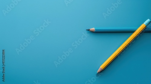 Minimalist image of two sharpened pencils on a blue background, depicting simplicity and creativity, ideal for education and art concepts.