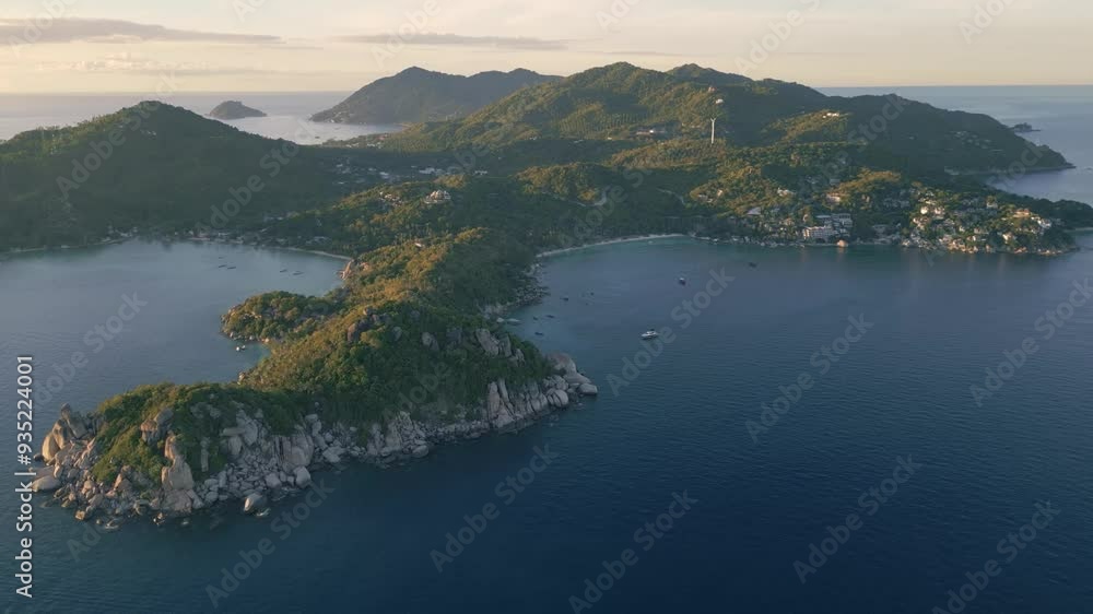 Aerial view of Koh Tao at sunset , diving paradise island on gulf of Thailand Aerial view of Koh Tao at sunset , diving paradise island on gulf of Thailand