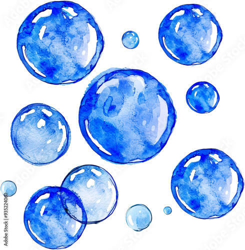 Blue watercolor bubbles