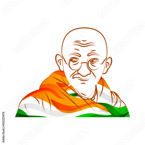 Vector illustration of Mahatma Gandhi portrait on transparent background