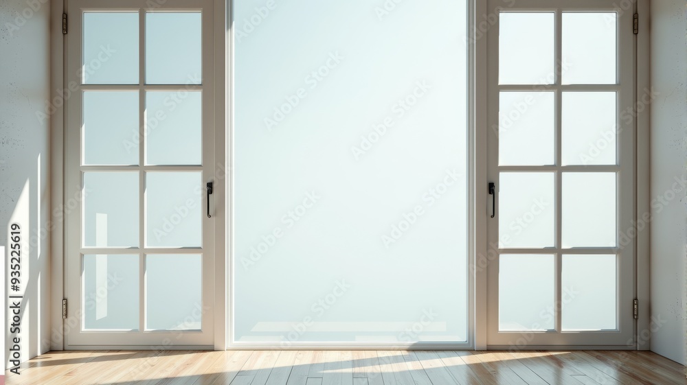 Fototapeta premium Sunlit French Doors Leading to a Patio with Hardwood Floors - Bright Home Interiors