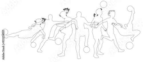 Silhouette soccer football player set. Active sports people healthy players fitness silhouettes concept.