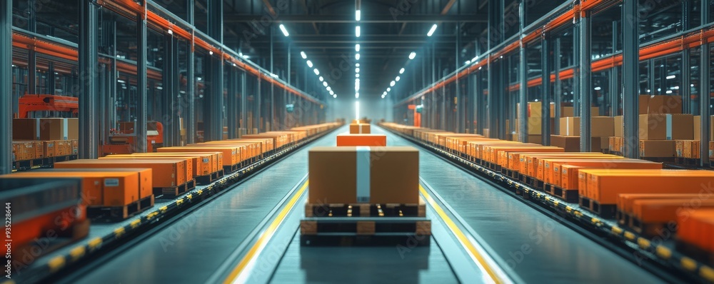 Naklejka premium High-tech logistics with automated systems, efficiency economy