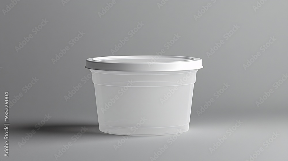 Empty transparent bucket with cap top view mockup for ice cream, yoghurt, mayo, paint, or putty. Plastic package design. Blank food or decor product container template Empty transparent bucket with cap top view mockup for ice cream, yoghurt, mayo, paint, or putty. Plastic package design. Blank food or decor product container template