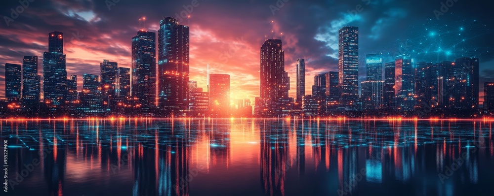 Obraz premium Smart grid technology in a futuristic city, energy economy