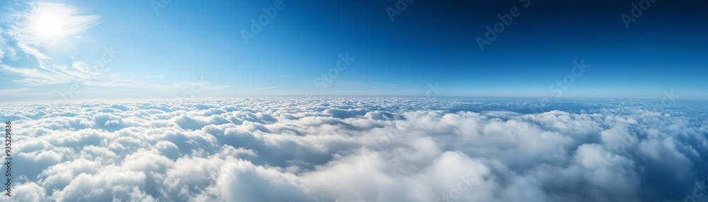 panoramic view from above the clouds in the sky as a motivation concept panoramic view from above the clouds in the sky as a motivation concept