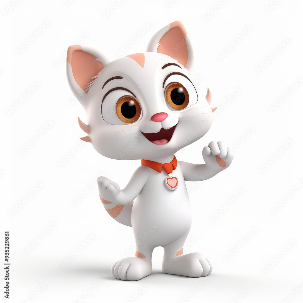 Cute Cartoon Cat Illustration with Collar and Heart Medallion for Kids and Animation Projects Cute Cartoon Cat Illustration with Collar and Heart Medallion for Kids and Animation Projects