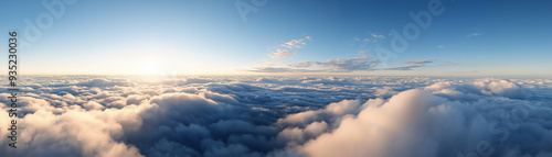 panoramic view from above the clouds in the sky as a motivation concept