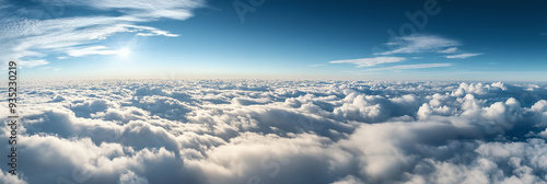 panoramic view from above the clouds in the sky as a motivation concept