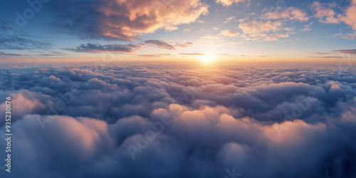 panoramic view from above the clouds in the sky as a motivation concept