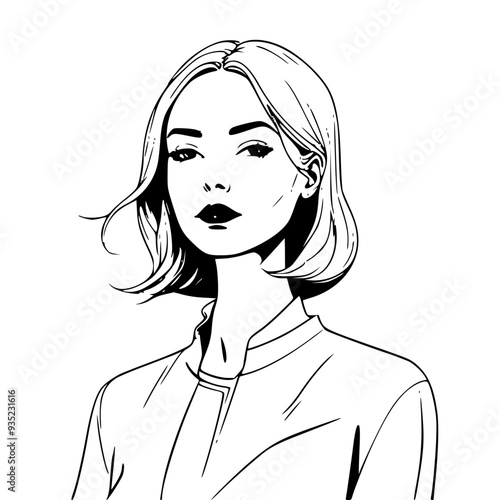 A girl, in white in the style of Comic Illustration. The background is blue, light red and white, creating a beautiful composition. creates harmony and serenity. smiling to herself