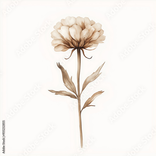 hand draw watercolor realistic bouquet fall flower, white background illustration, light brown and white, muted colors,fall colors flowers