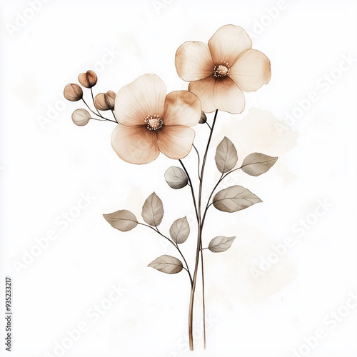 hand draw watercolor realistic bouquet fall flower, white background illustration, light brown and white, muted colors,fall colors flowers