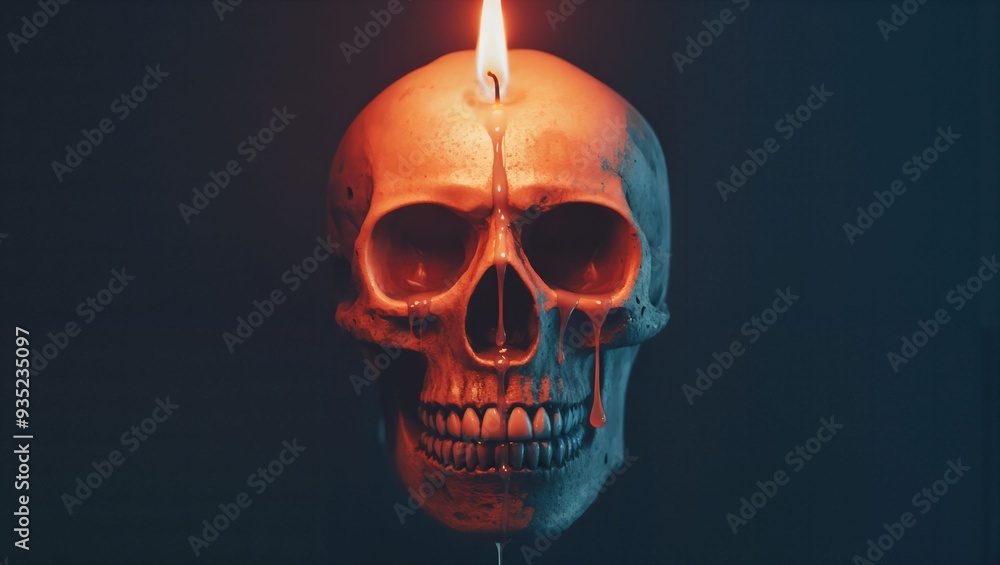 A haunting fusion of life and death, the illuminated skull with a candle ablaze from its top evokes strong emotions, reminding us of mortality and the light amidst darkness. A haunting fusion of life and death, the illuminated skull with a candle ablaze from its top evokes strong emotions, reminding us of mortality and the light amidst darkness.