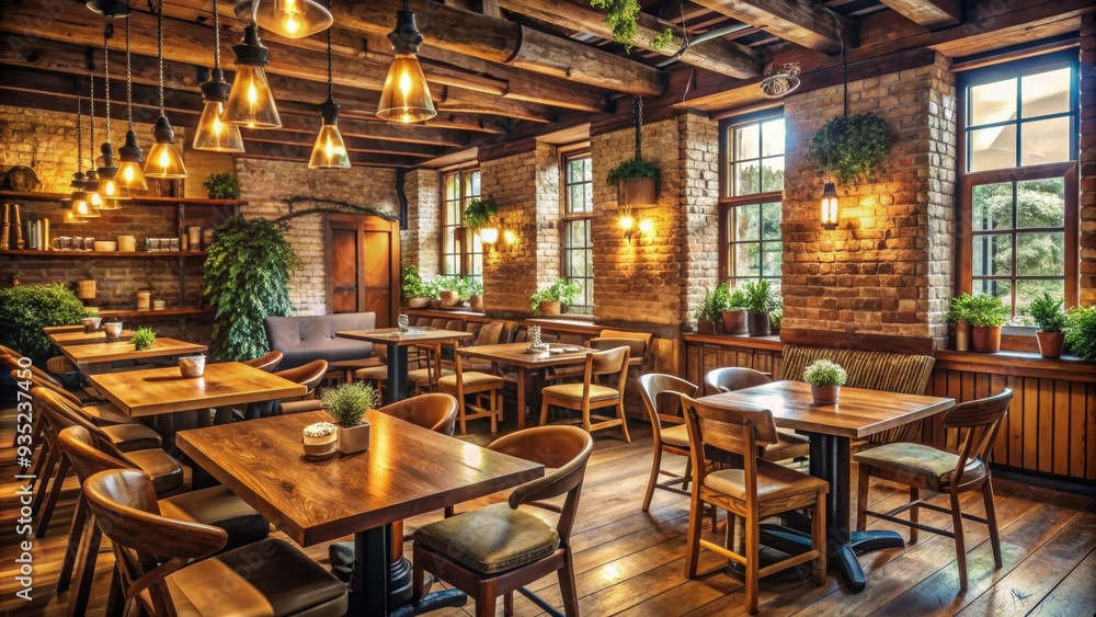 Cozy, rustic interior of a restaurant , cozy, rustic, dining, interior design, restaurant, ambiance, seating, tables, chairs Cozy, rustic interior of a restaurant , cozy, rustic, dining, interior design, restaurant, ambiance, seating, tables, chairs