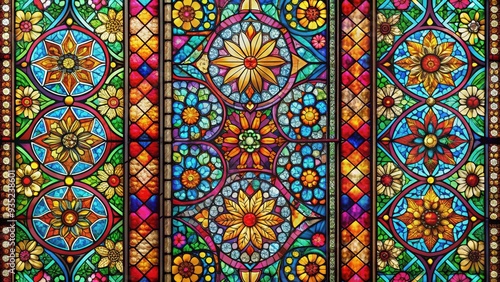 Colorful stained glass background with intricate patterns and designs, stained glass, colorful, background, windows, art