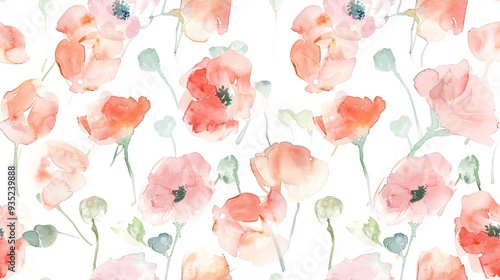 Delicate floral watercolor repeating design in gentle pastel hues, ideal for cosmetic items or similar applications.
