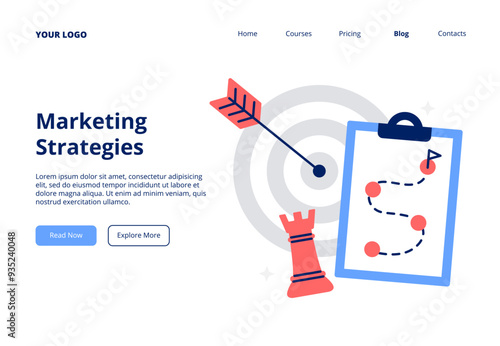 Marketing strategy. A defining goal and planning a strategy. Trendy vector flat illustration for landing page, banner, or promo.