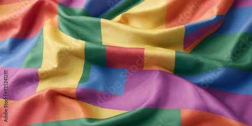 Vibrant LGBT flag close-up with diagonal rainbow stripes flutter