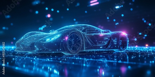 Wallpaper Mural Sleek Futuristic Car in Wireframe on Blue Starry Sky Torontodigital.ca