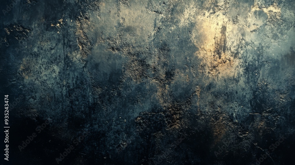 Abstract textured wall with dark hues and golden highlights creating a mysterious and artistic atmosphere Abstract textured wall with dark hues and golden highlights creating a mysterious and artistic atmosphere